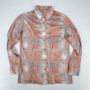 Vintage 70s Lanvin Paris New York Blouse Dagger Collar Impressionist Tree Print